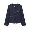 Comércio Exterior Atacado Verão Novo Estilo Europeu e Americano Estilo Moda Jaqueta com Cinto, Tecido Grosso, Lantejoulas Decorativas e Gola Redonda