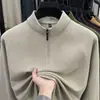 Camiseta de Manga Larga Cálida con Cremallera y Cuello Semi-Alto de Terciopelo Alemán Bicolor Catiónico Cepillado para Otoño e Invierno, Camisa para Capa Interior de Hombre