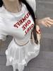 Camiseta Americana com Estampa de Letras, Gola Redonda e Manga Curta para Mulheres 2025 Verão Novo Estilo Coreano Look Emagrecedor e Top Versátil Tendência