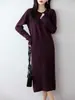 Vestido de Punto de Lana Pura con Cuello Redondo de Manga Larga para Mujer, Color Sólido, Canalé, Cintura Alta, Largo Medio, Nuevo Invierno 2026