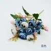 9 Tallos de Rosas de Té Artificiales, Pequeño Ramo de Capullos de Té Estilo Europeo, Arreglo Floral de Decoración para el Hogar en Colores Otoñales, Diseño Floral para Bodas