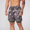 Pantalones Cortos de Fitness Camuflados de Doble Capa para Hombre, de Secado Rápido, Transpirables, con Forro, para Correr y Entrenar al Aire Libre, Pantalones Cortos Dos en Uno