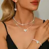 Joyería Europea y Americana Corazón de Melocotón Pedrería Collar Pendientes Pulsera Tres Piezas Moda Traje de Novia Accesorios para Vestido para Mujeres
