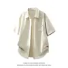 Camisa Transpirable de Seda Hielo Imitación Lino de Manga Corta para Hombre, Estilo Delgado de Verano, Marca Japonesa de Moda, Chaqueta Holgada de Manga Media para Hombre de Talla Grande