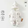 Macacão Acolchoado Espesso para Bebê 180g Outono e Inverno Quente Macacão de Engatinhar Categoria a Macacão com Capuz para Passeio Roupa de Algodão para Bebê