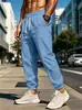 Pantalones versátiles de algodón y lino para hombre, nuevos, transfronterizos europeos y americanos, cintura elástica, corte holgado, color liso, transpirables, con puño