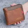 Nova Carteira Masculina Curta com Zíper Moda Masculina Slim Múltiplos Compartimentos para Cartão Grande Capacidade High-End Business Carteira de Couro Macio