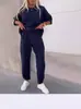 Ropa de mujer de otoño transfronteriza europea y americana 2024, Amazon, traje holgado informal de dos piezas de color sólido con cuello redondo para mujer