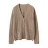 Cárdigan de Punto Hueco con Cuello en V de Doce Puntos Estilo Chanel Suéter de Cachemira para Mujer Suelto Casual Base de Lana Tejida