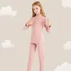 Conjunto de dos piezas de ropa para el hogar de cuello medio para otoño e invierno para niños y niñas mayores, conjunto de ropa interior térmica de rayas con mangas raglán para niños
