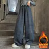Pantalones de forro polar para niña para otoño e invierno, Pantalones casuales de forro polar integrados para niños, Pantalones gruesos de cuadros de pierna ancha para niños mayores