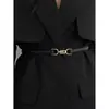 Cinto Elegante e Versátil para Mulheres Usarem com Saias e Casacos, Fivela de Metal Elegante, Cinto Fino de Couro Preto, Cinto Afunilador de Cintura para Suéteres