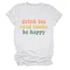 Beber té leer libros Amazon eBay sitio independiente camiseta casual cómoda para mujer cuello redondo manga corta