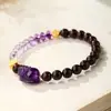 Pulseira Natural de Pau-Rosa com Estrela Dourada Completa Pulseira Pixiu de Ametista para Meninas Pulseira de Contas de Sândalo Meio Montanha e Meio Água