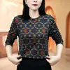 Top Pequeño de Cuello Redondo Estampado de Moda Suave y Amigable con la Piel Nuevo Estilo Otoño Cubre Imperfecciones Adelgazante Ropa para Madres Versátil Elegante Top Moderno