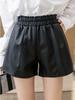 Pantalones Cortos Casuales Otoño e Invierno 2024 para Mujer Cintura Alta Efecto Adelgazante Línea A Pierna Ancha Negro Ropa Exterior Holgada Pantalones Base de Cuero PU