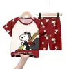 Pijama Infantil de Verão com Manga Curta, Conjuntos de Dinossauro em Desenho Animado para Meninos Tamanhos Médio e Grande, Roupas de Casa de Cachorro Canela para Meninas Venda por Atacado