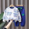 Calça esportiva coreana para meninos, conjunto de calças esportivas com blocos de cores, outono, novo estilo, estampado, moletom de manga comprida, duas peças, moderno