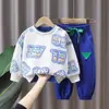 Trajes de Menino para Primavera e Outono, Roupas de Outono, Moletons Falsos de Duas Peças de Manga Longa para Crianças Tamanhos Médio e Grande, Calças Casuais, Conjunto de Duas Peças para Esportes, Outono e Inverno