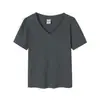 230g Camiseta Casual de Manga Corta para Mujer con Cuello en V Holgada Cuello Redondo Hilo de Spandex Algodón Elástico Camiseta Básica Casual de Manga Corta para Mujer