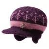 Gorro de invierno para mujer, mujer mayor, forrado de polar, cálido, gorro de lana tejido, gorro para mujer de mediana edad y mayor, gorro con orejeras de pico forrado de polar