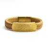 Pulsera de Acero de Titanio Estilo Xizang de Cinco Sutras para Hombres y Mujeres, Pulsera Versátil Color Oro Arena, Pulsera de Cordón de Cuero, Venta al por Mayor