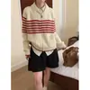 Estilo Coreano Estilo Retro Francés Suave y Ceroso Grueso Color Contrastante Cuello Solapa Estilo Perezoso Suéter Jersey de Manga Larga Otoño e Invierno 2025