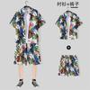 Camisa de manga corta estilo Hong Kong estilo japonés para hombre, estilo coreano, holgada, hawaiana, retro, de moda, con flores costeras.