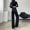 Jeans holgados de cintura alta gris oscuro nuevos para mujer primavera y otoño 2024 pantalones de moda adelgazantes con cintura ajustable pantalones de arrastre