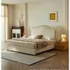 Cama de tela plisada estilo francés, estilo crema de lujo ligero, cama doble tapizada para dormitorio principal, cama de boda moderna minimalista con almacenamiento para espacios pequeños