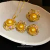 Anillo, Pendientes, Collar de Perlas de Zirconia Bañados en Oro Real de 18K, Gargantilla Vintage, Joyería de Lujo Ligero de Alta Gama