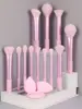 Set de 12 Brochas de Maquillaje Rt de Mango Largo Más Vendido Transfronterizo con Esponja para Polvos, Brocha para Polvos Sueltos, Brocha para Base, Brocha para Contorno y Brocha para Sombras de Ojos