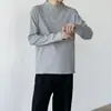 Camisa Henley Masculina com Textura Japonesa 2026 Manga Longa Masculino Primavera Outono Nova Listras Verticais Gola Alta Casual Versátil Masculino