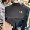 Camiseta Básica Blanca de Cuello Medio Alto Otoño e Invierno Nueva Caricatura Americana Casual Cálida Versátil Interior Manga Larga