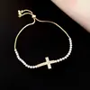 Pulseira Ajustável Europeia e Americana Transfronteiriça com Cruz de Zircônia Puxável Ouro 14K Real Galvanizado Joia Fina de Luxo Leve de Alta Qualidade
