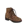 Tallas 34-46 Botas de Cuero para Mujer Otoño e Invierno Transfronterizas Aliexpress Botines Cuadrados Estampado de Leopardo Punta Redonda Botines Bajos Tacón Bajo
