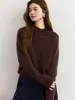 Suéter de Cashmere Irregular com Gola de Lapela Estilo Preguiçoso de Botão Único para Mulheres Outono e Inverno Novo Suéter de Malha Grossa Solto Suéter Básico