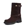 Botas de Moda de Comércio Exterior Femininas 2026 Novo Estilo Solado Grosso Aumento de Altura Botas Curtas Bico Redondo Slip-on Amassado Empilhado Botas da Moda