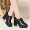 Sapatilhas de Salto Grosso para Mulheres, Sapatos de Salto Alto para Primavera e Outono, Sapatos de Passarela Cheongsam, Sapatos para Mães, Sapatos de Couro, Sapatos Pretos para Trabalho, Dropshipping