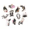 Caveira Corvo Pássaro Pequeno Estilo Sombrio Halloween DIY Pingente de Óleo Gotejado Pulseira Chaveiro Pingente Charme