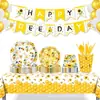 Mm277 Miel de Abeja Panal Crisantemo Vajilla Festiva para 8 Personas Juego de 4 Piezas de Platos de Papel y Servilletas de Papel