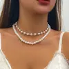 Joyería Transfronteriza Europea y Americana Cadena Sencilla Francesa de Perlas de Imitación para Clavícula Collar Dulce Fresco Estilo Nicho Colgante de Amor