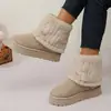 Botas de neve femininas de inverno transfronteiriças de cano longo com forro de pele, sapatos quentes de algodão para neve com sola plana fofa e pelo curto