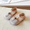 Sandalias de media punta para niña, lazo de moda para niña pequeña con pedrería, zapatos de princesa, sandalias brillantes de perlas para bebé niña, para actuación, zapatos de baile