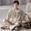 Pijama masculino, novo modelo verão 2026, seda gelada primavera e outono manga longa jovem tamanho plus size conjunto de roupa de casa