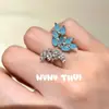 Anillo de Joyería Ojo de Gato Exquisita Flor Mariposa Piedra Preciosa Chapado en Oro 18K Turquesa Azul Concha de Copo de Nieve Conjunto de Anillos de Perlas