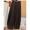 Calça Larga Relaxada de Outono com Barra Curva para Mulheres, Versátil com Cordão Externo, Cintura Alta, Casual Emagrecedora Longa