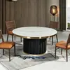 Mesa y Sillas de Comedor de Losa de Roca con Bordes Dorados, Taburetes de Madera Maciza, Juego de Mesa y Sillas para Restaurante, Cafetería o Tienda de Snacks y Bebidas para Uso Comercial