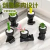 Vasos de Plantas Suculentas Nórdicos, Vasos de Flores de Vinil Simples e Criativos, Decoração de Mesa de Escritório, Plantas Pequenas em Vasos Preguiçosas Preto e Branco