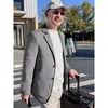 Chaqueta de Traje Casual de Negocios para Hombre Primavera Otoño Chaqueta de un Solo Botón Chaqueta de Traje Ligera de Poliéster con Solapa
